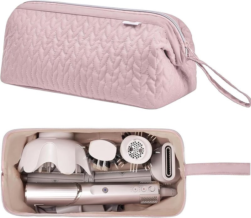 Pink Waterproof Travel Storage Bag for Hair Tools with Double Pockets and Carry Handle - Image 2